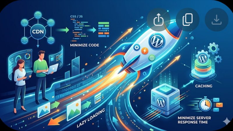 Современная иллюстрация процесса оптимизации и ускорения работы сайта на WordPress для блога агентства 1-Smm